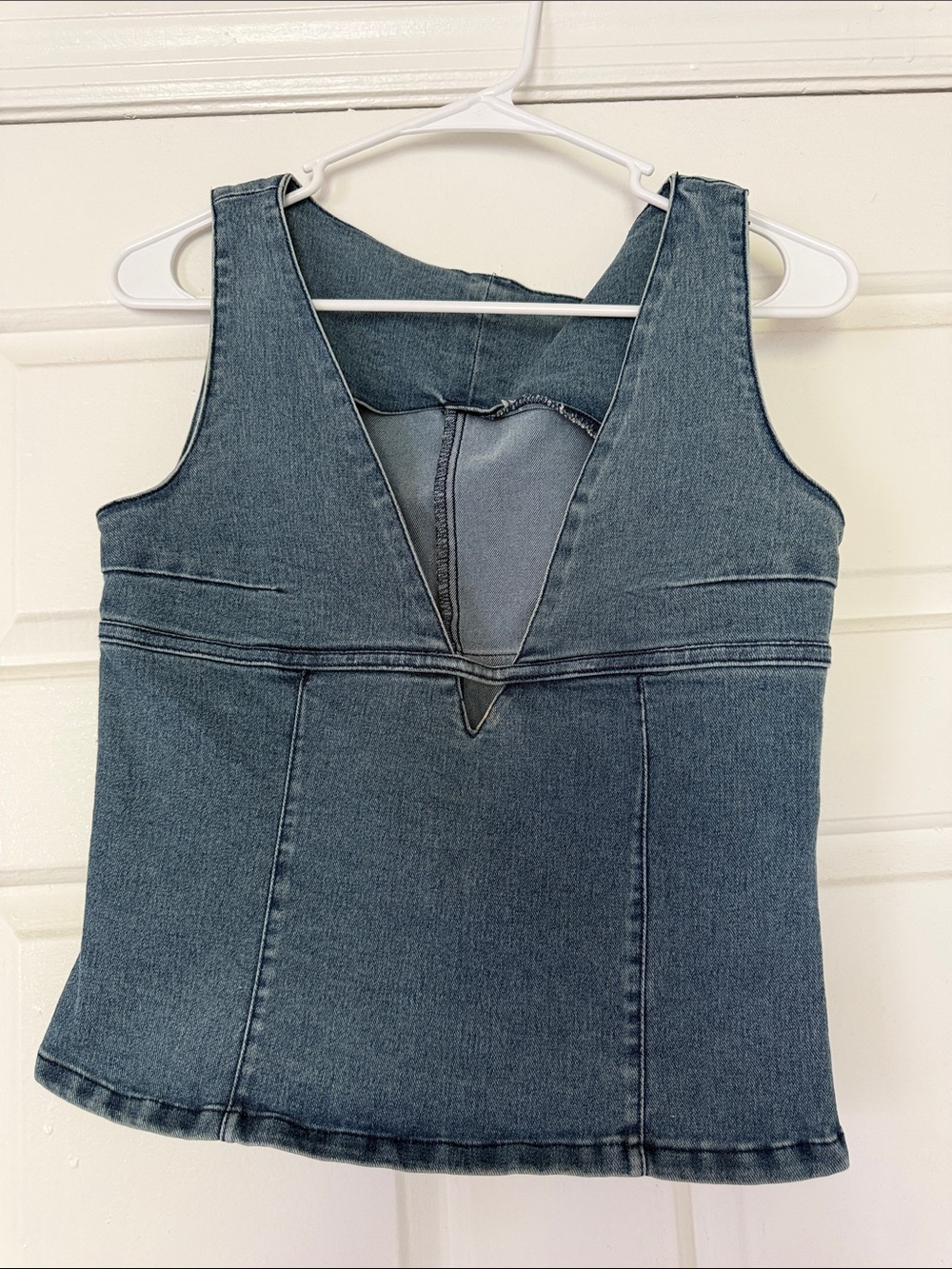 Sleeveless Deep V Denim Tank Top